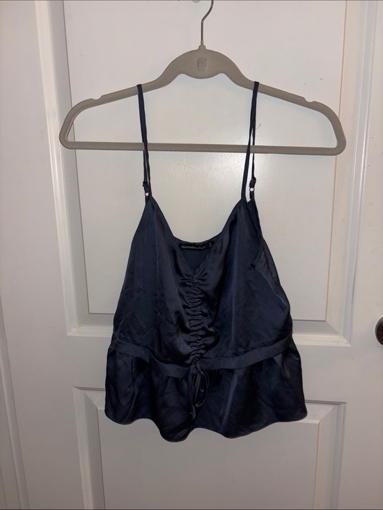 Abercrombie & Fitch Tops - Abercrombie & Fitch Navy Satin Ruched Cami with Drawstring